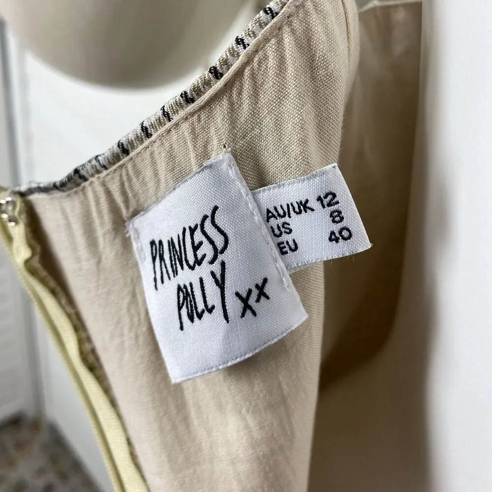 Princess Polly Alaysiah Mini Dress Tan Check Spaghetti‎ Strap AU 12 US Size 8